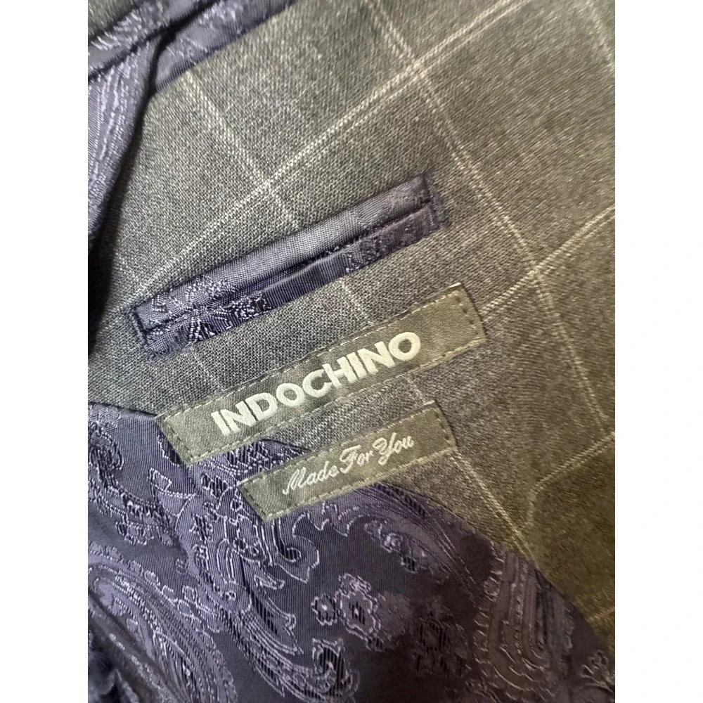 Indochino Mens 44L Tall 36X31 Gray Windowpane 100% Wool 2 Piece Suit Paisley
